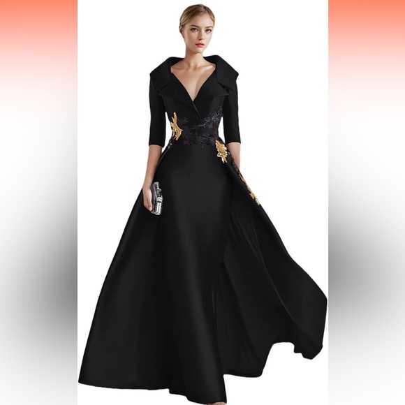 NWT Enigma Era A-Line Satin Shirt Collar 3/4 Length Long Sleeve Dress - Picture 3 of 8